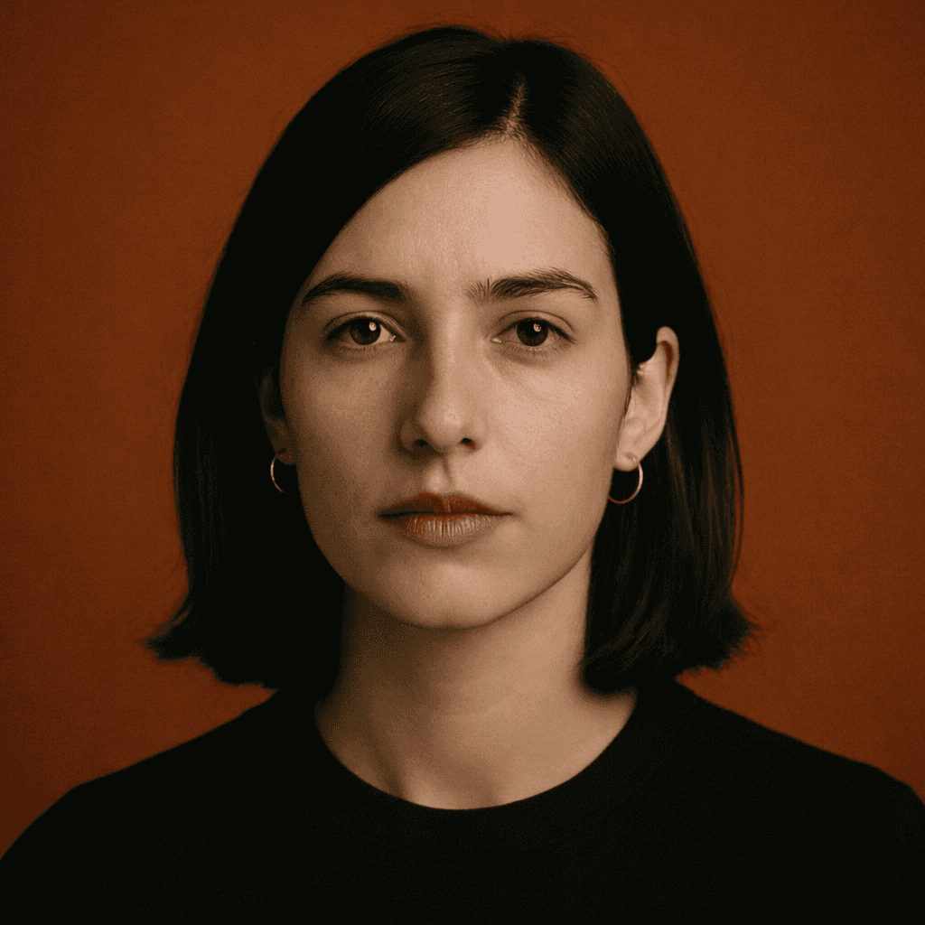 Portrait avatar of a woman with dark hair on a orange background
