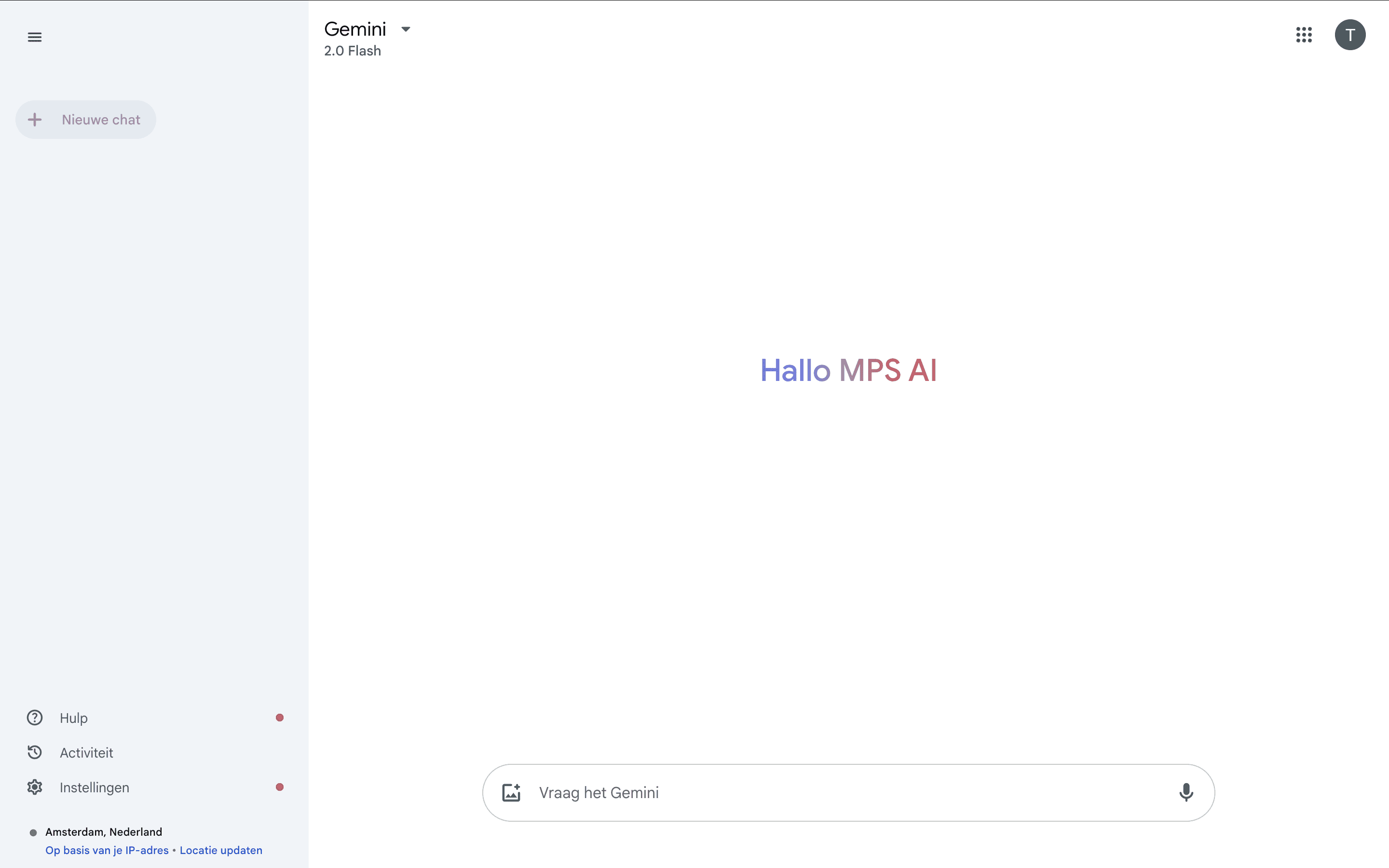 Screenshot van Google Gemini homepage