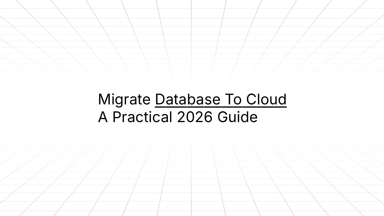 Title graphic with perspective grid background reading ‘Migrate Database To Cloud — A Practical 2026 Guide.