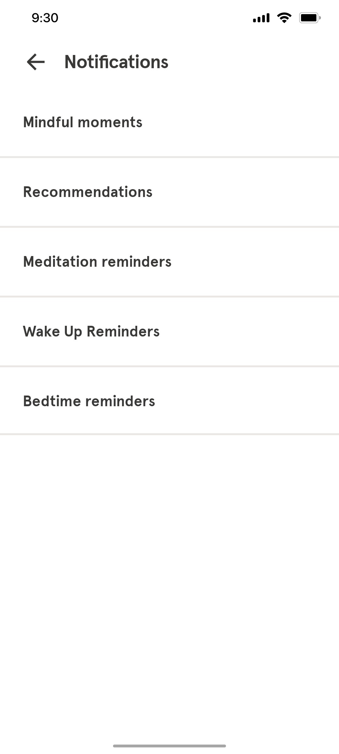 Headspace Notifications screen