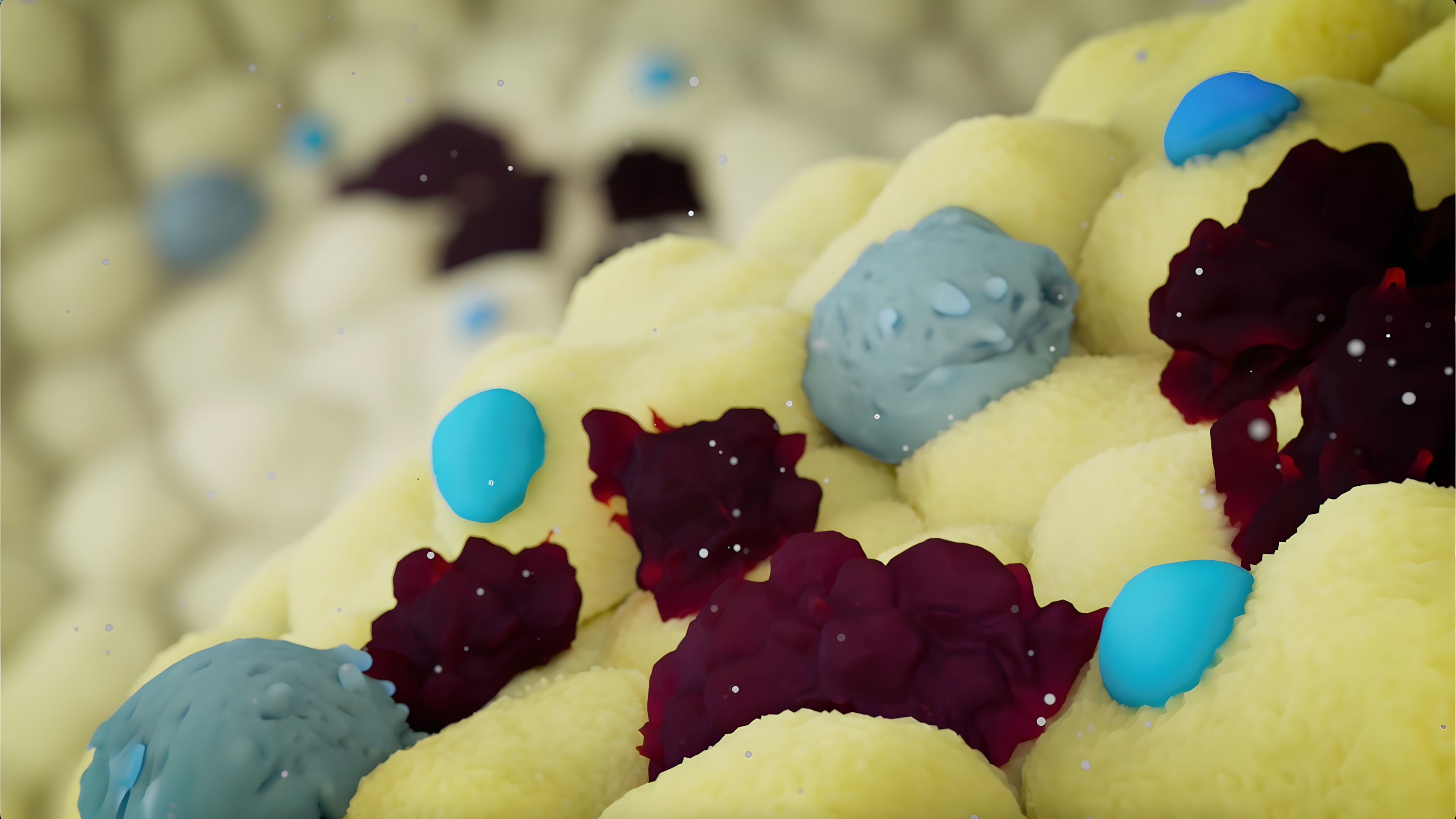 3D visualization of T cells and macrophages destroying cancer cells on the inner surface of the bladder