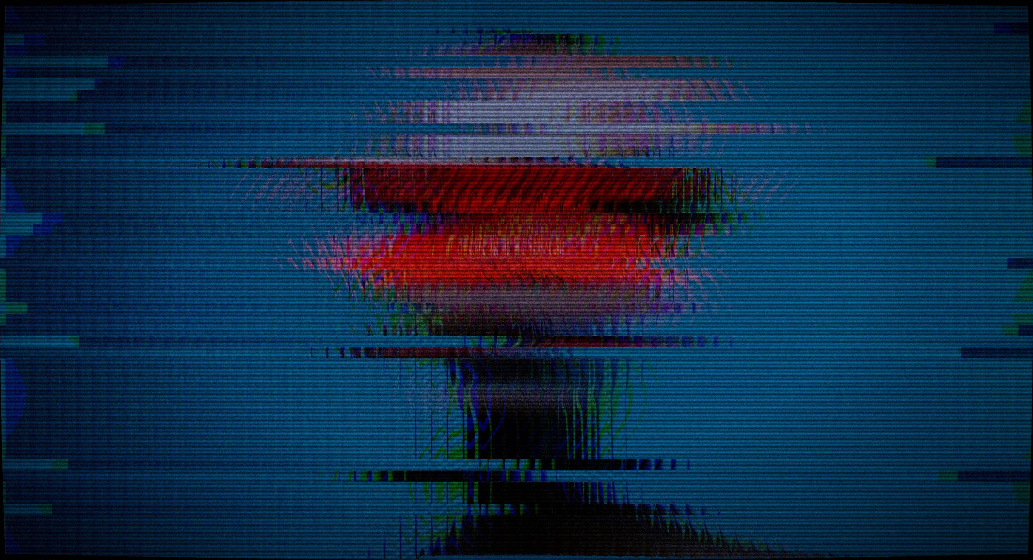 Abstract distorted red and white shape on blue background