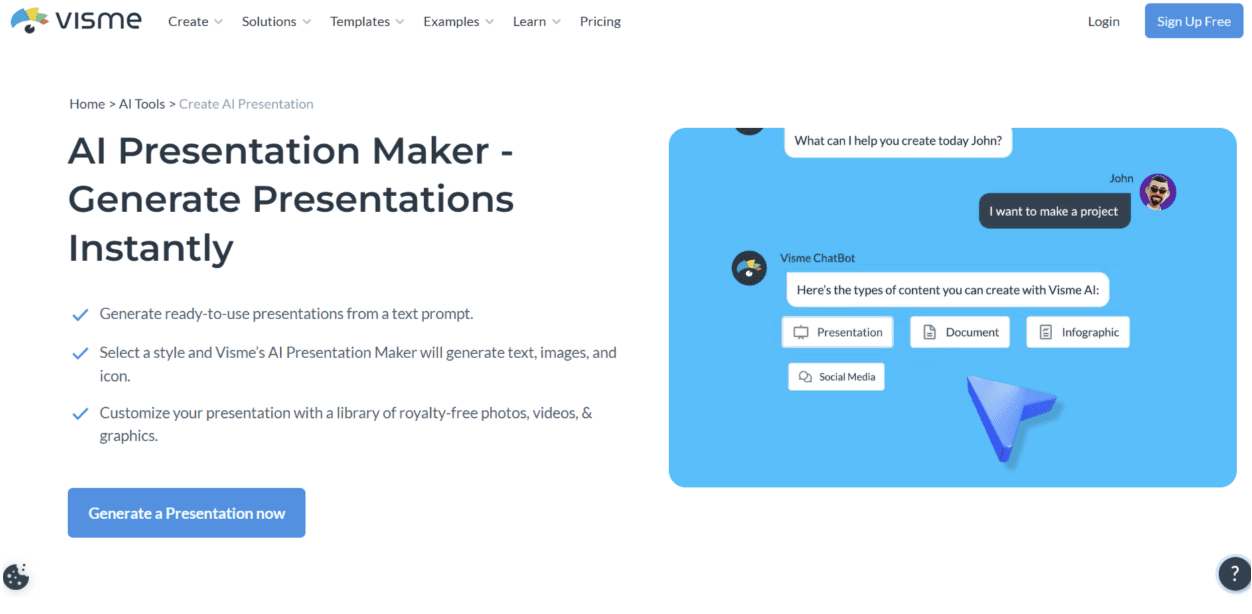 Visme AI presentation maker