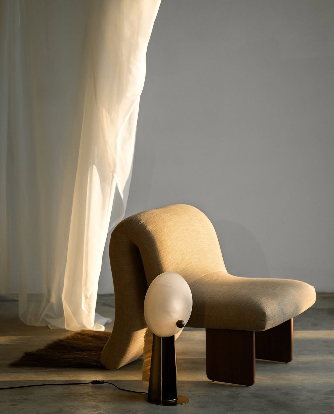 minimal furniture chair and set on a white drape background