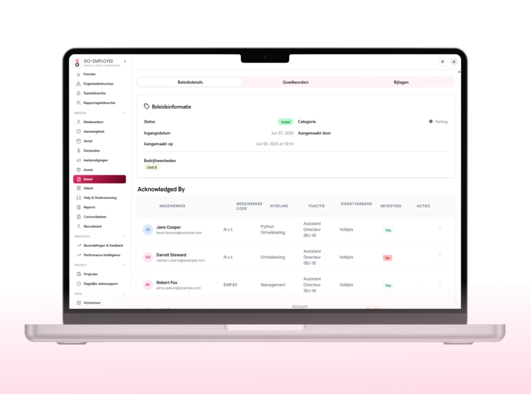Acknowledgment tracking dashboard