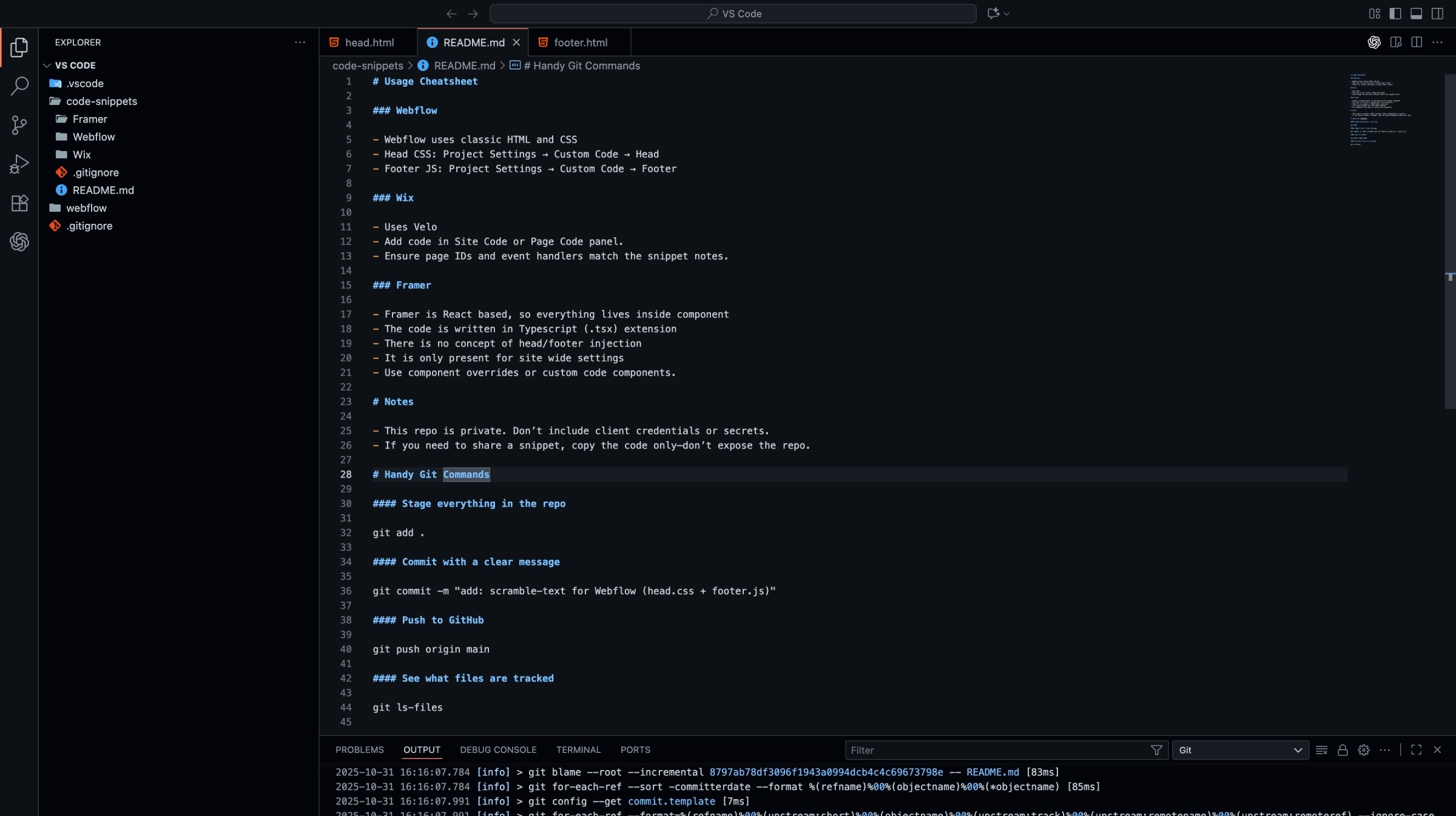 Interfave of VS Code showing a Readme file open