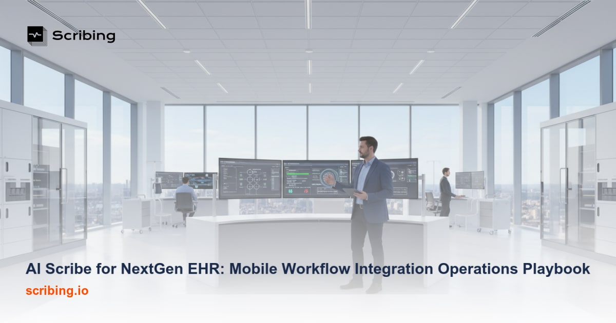 Corporate illustration representing AI scribe technology integrated with Epic EHR clinical documentation workflow