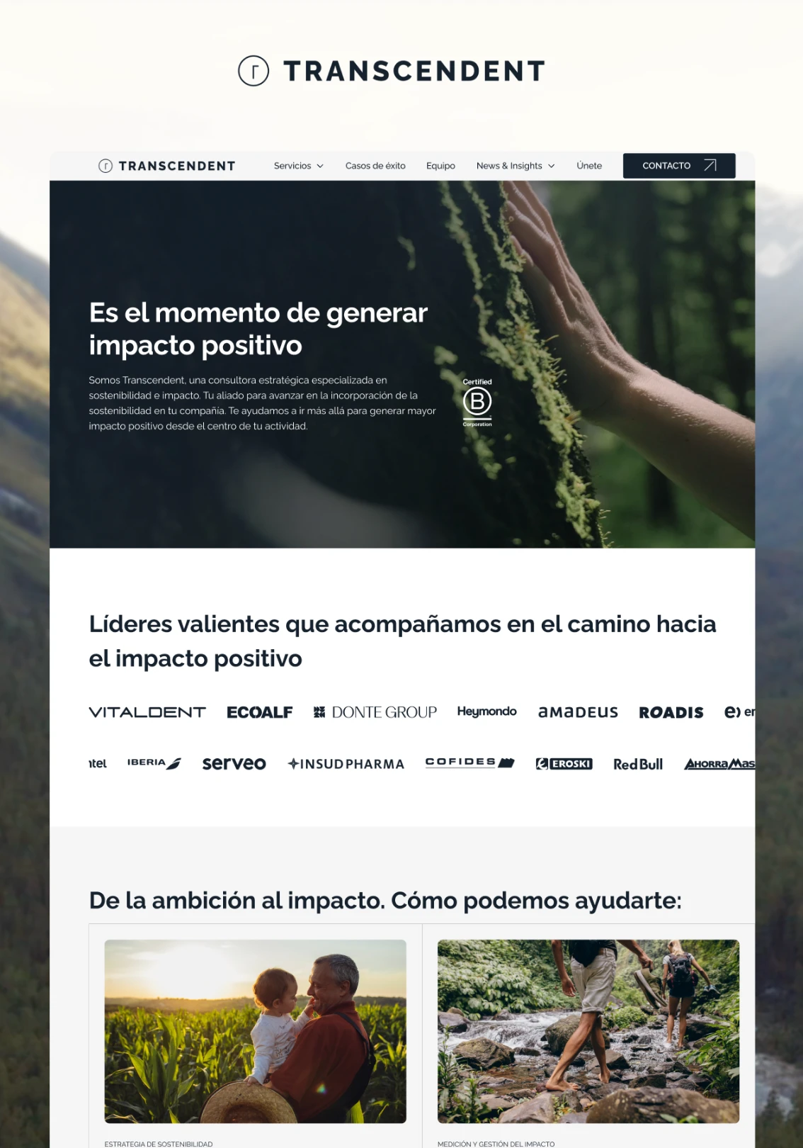 Transcendent's desktop homepage