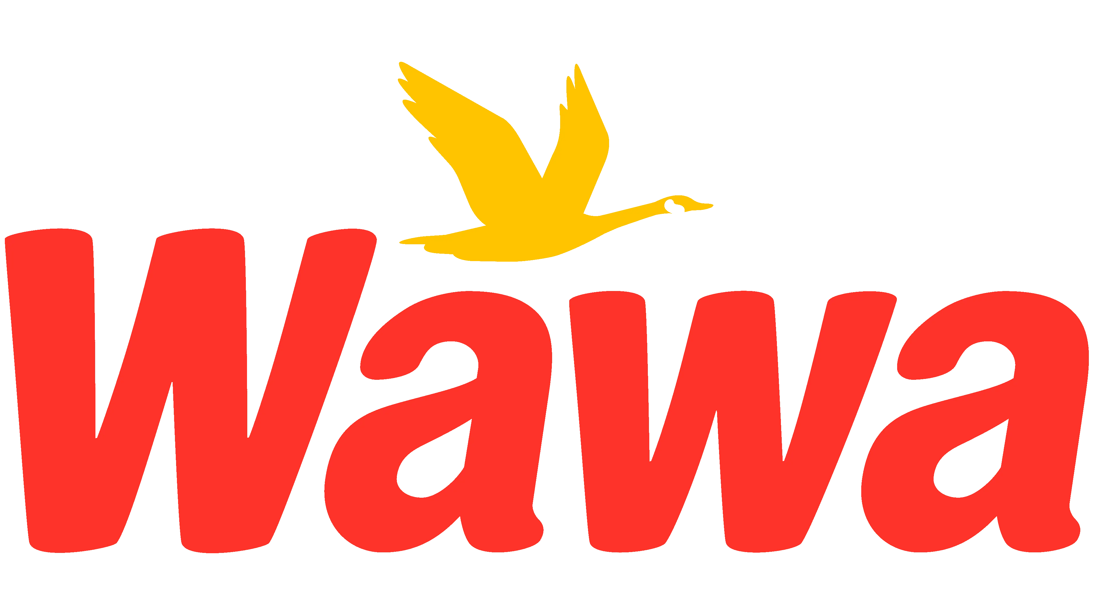 Wawa logo featuring bold red text with a yellow flying goose above the letter “w” on a black background. Recognizable branding for the popular gas station and convenience store chain.