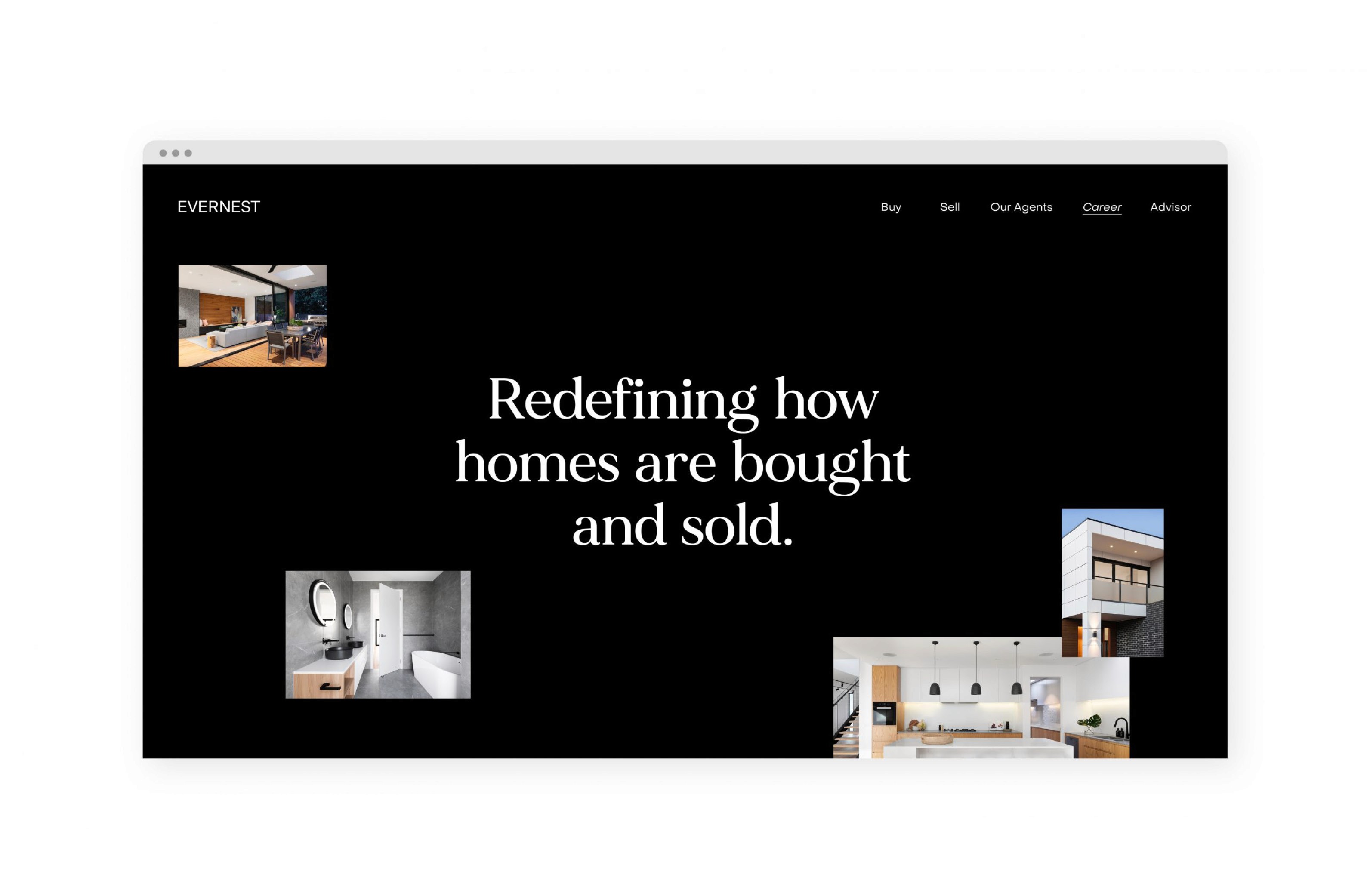 Website hero image showcasing modern real estate design with the tagline 'Redefining how homes are bought and sold'.