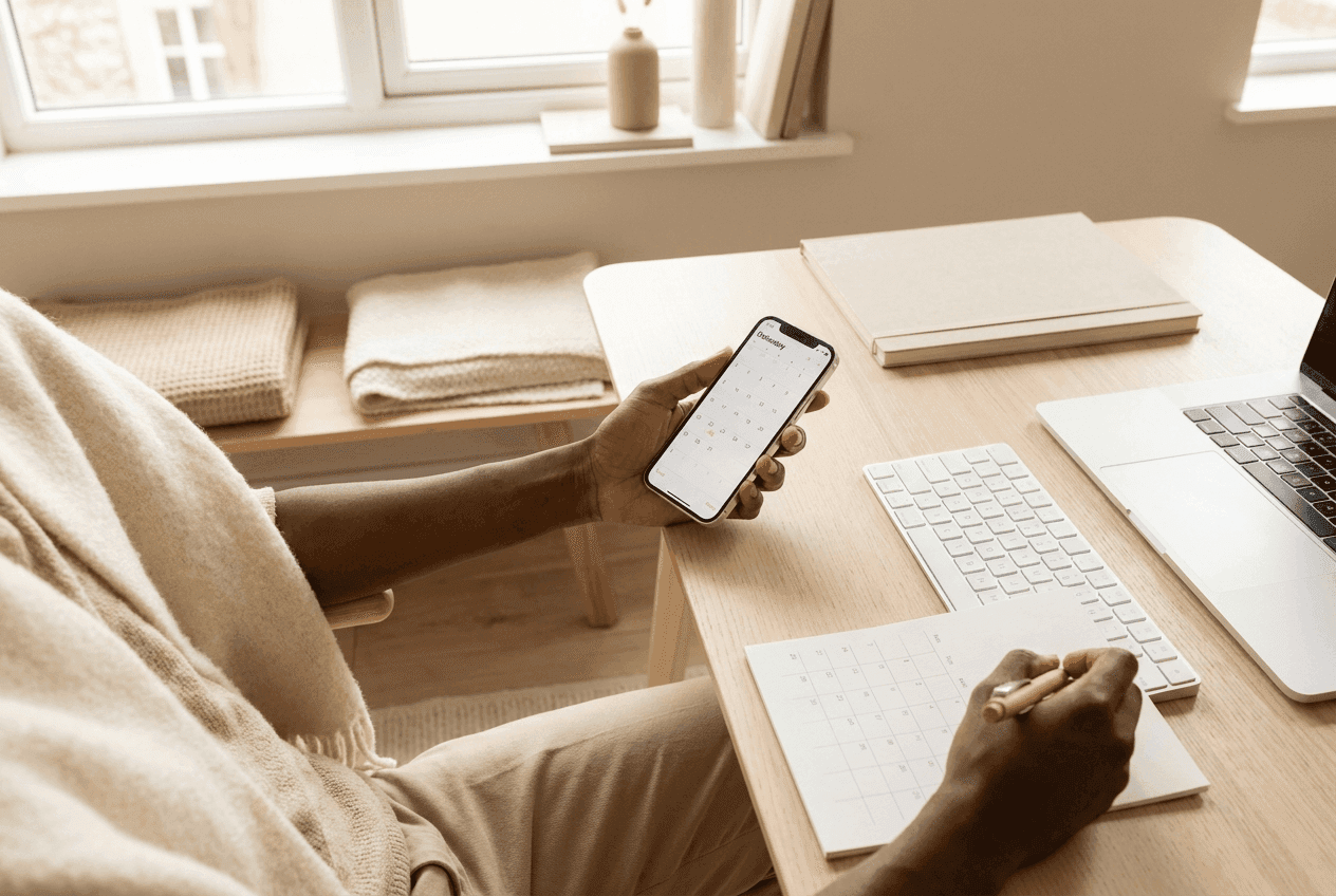 Patient aligning phone reminders with physical calendar to mitigate risk being late or a no-show to an appointment.