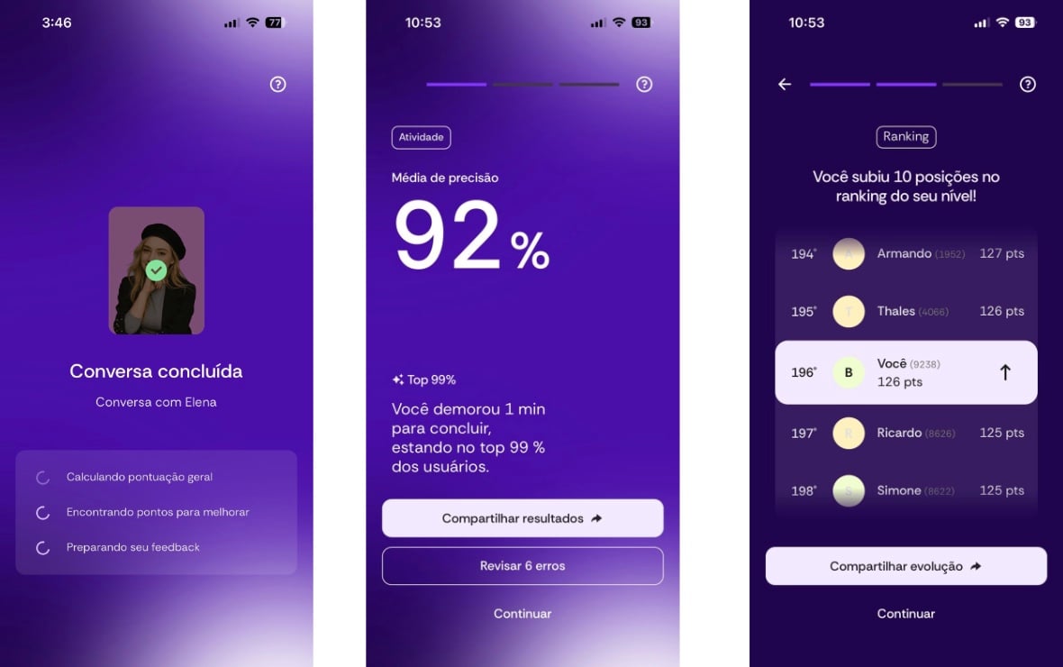 Experiência da BeConfident pelo aplicativo: conversas, avaliações e ranking