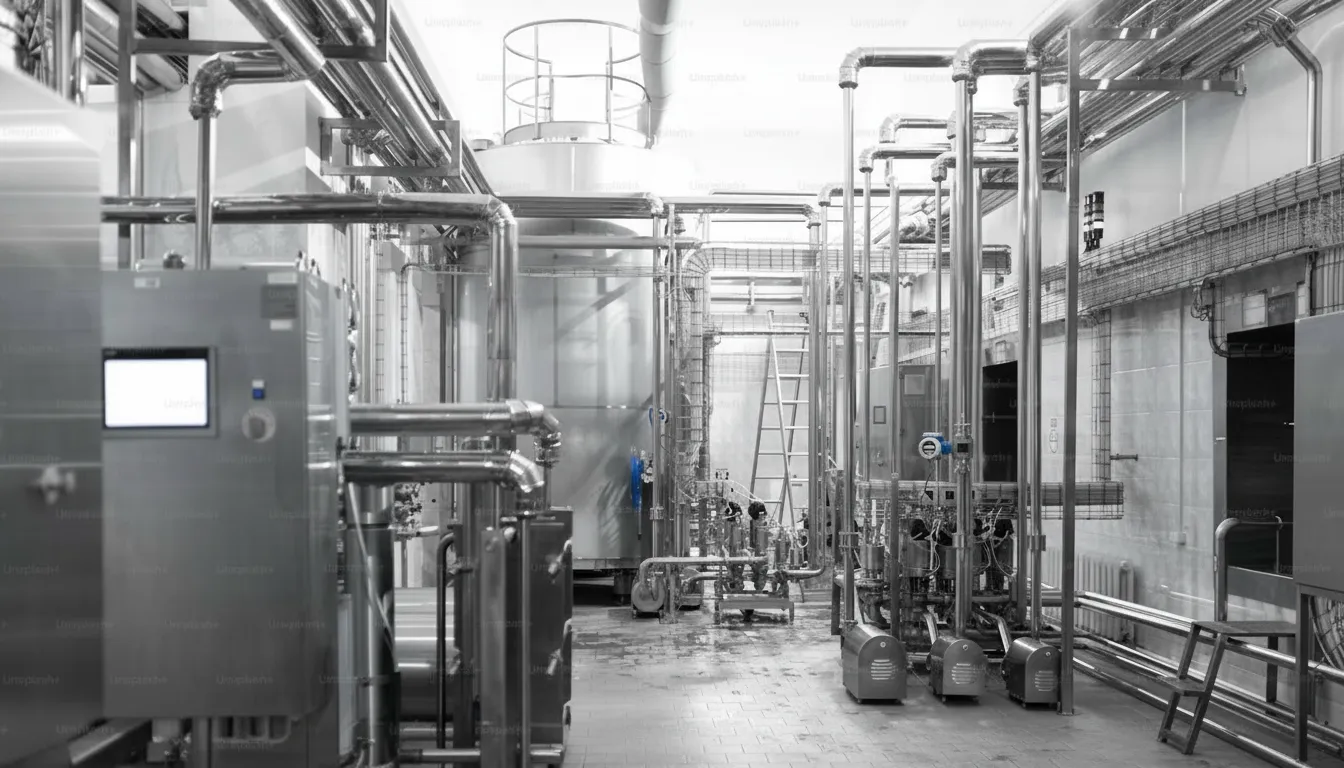 Industrial piping and processing systems installation within engineered facility environment