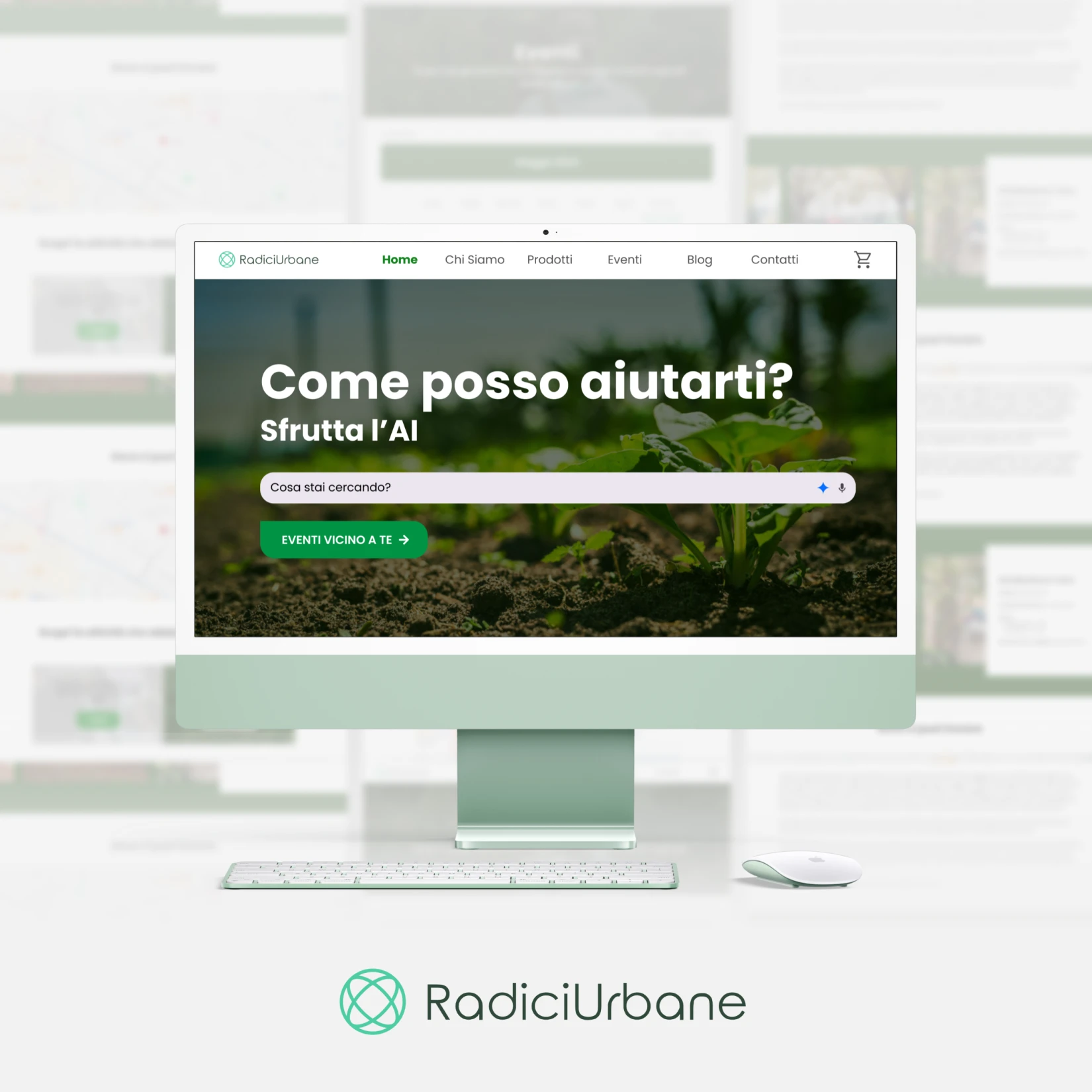 Mockup desktop della Home del sito web di Radici Urbane