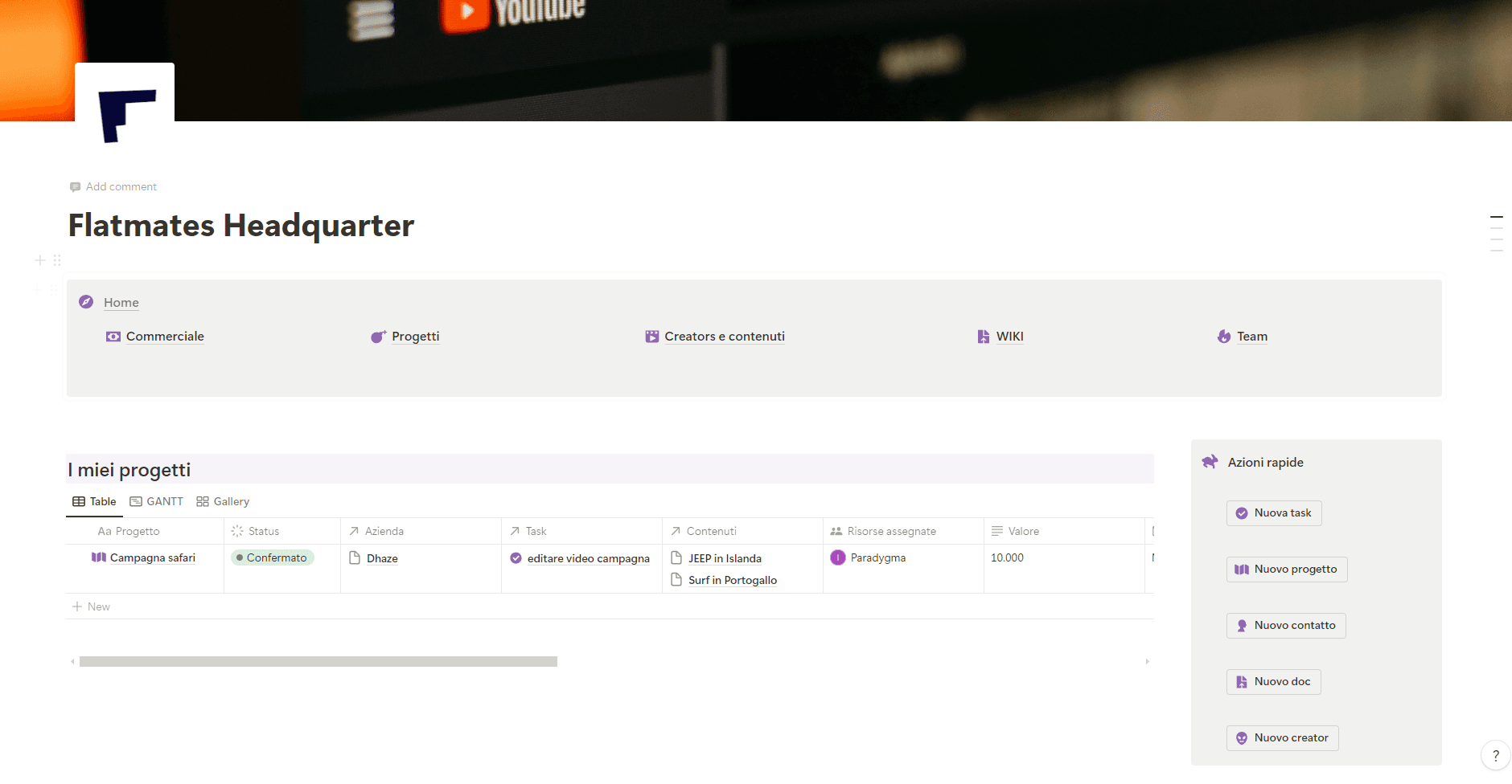 La home del nuovo sistema Notion di Flatmates appena costruito