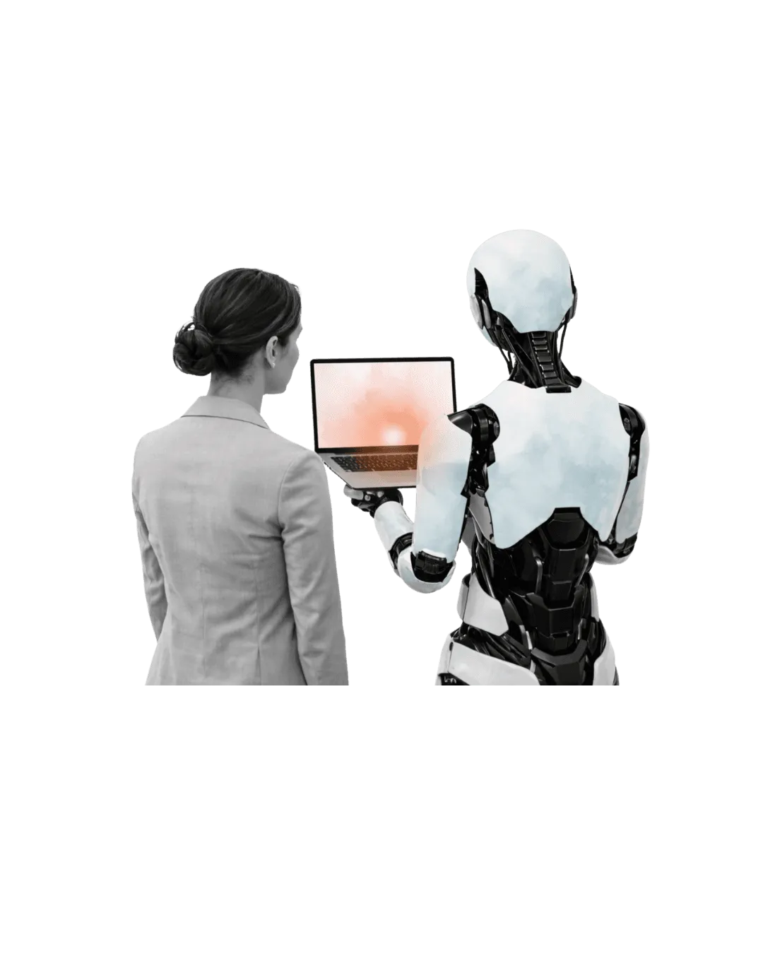 robot e donna che guardano un grafico