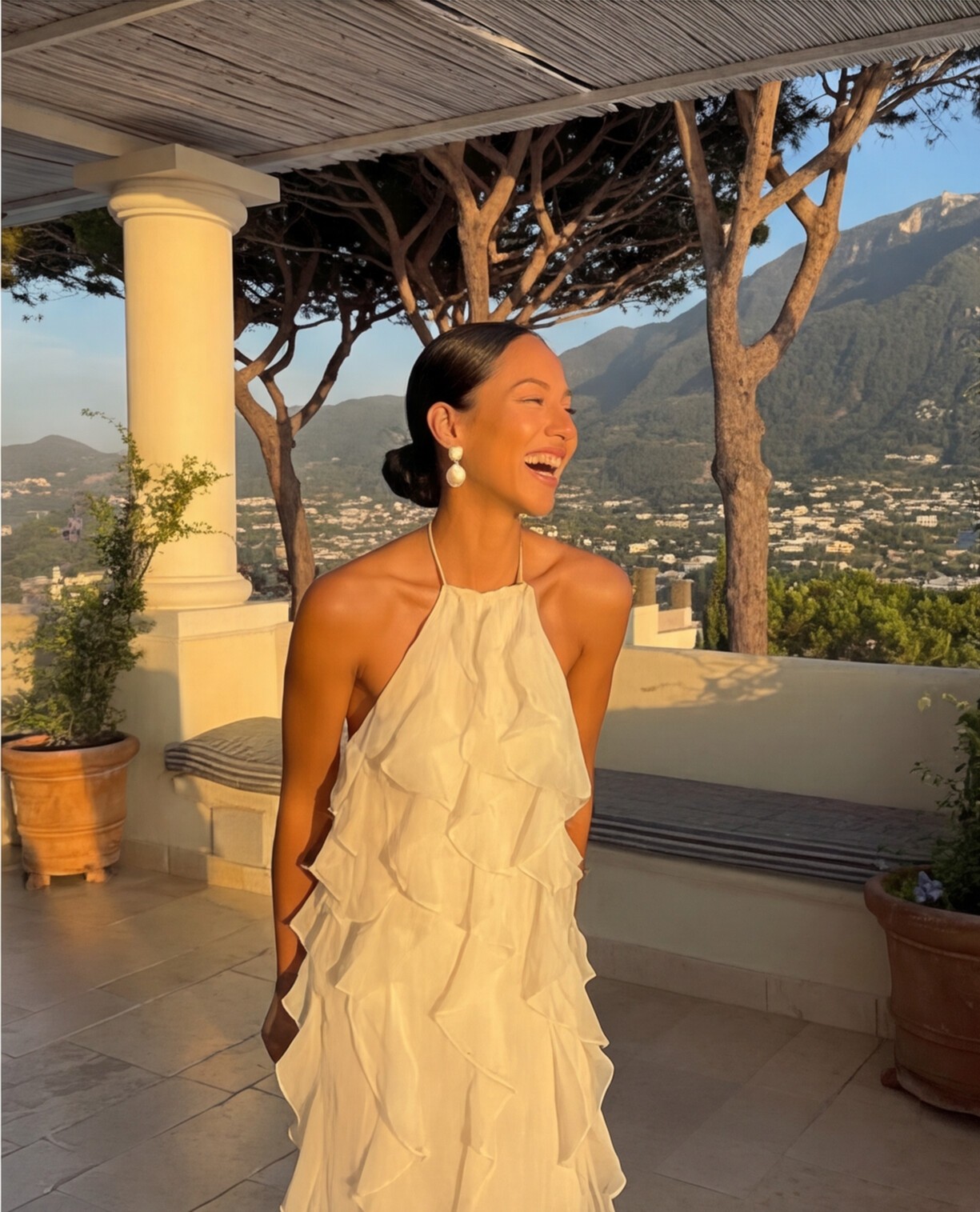 Cream Ruffled Halter Dress