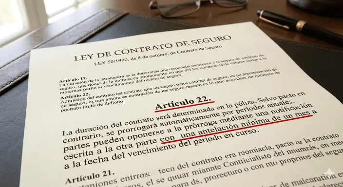 Artículo 22 de la Ley de Contrato de Seguro que establece el plazo de un mes para la cancelación oficial de una póliza.
