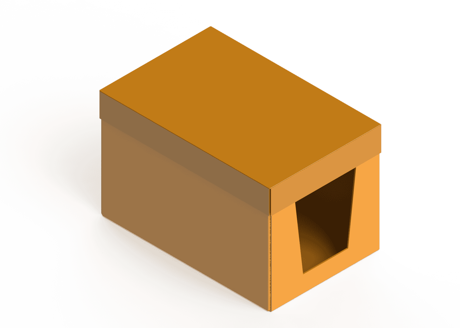 3D-Modell eines rechteckigen Kartons mit Öffnung. Illustration, Design.