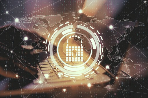 laptop with cyber security graphics