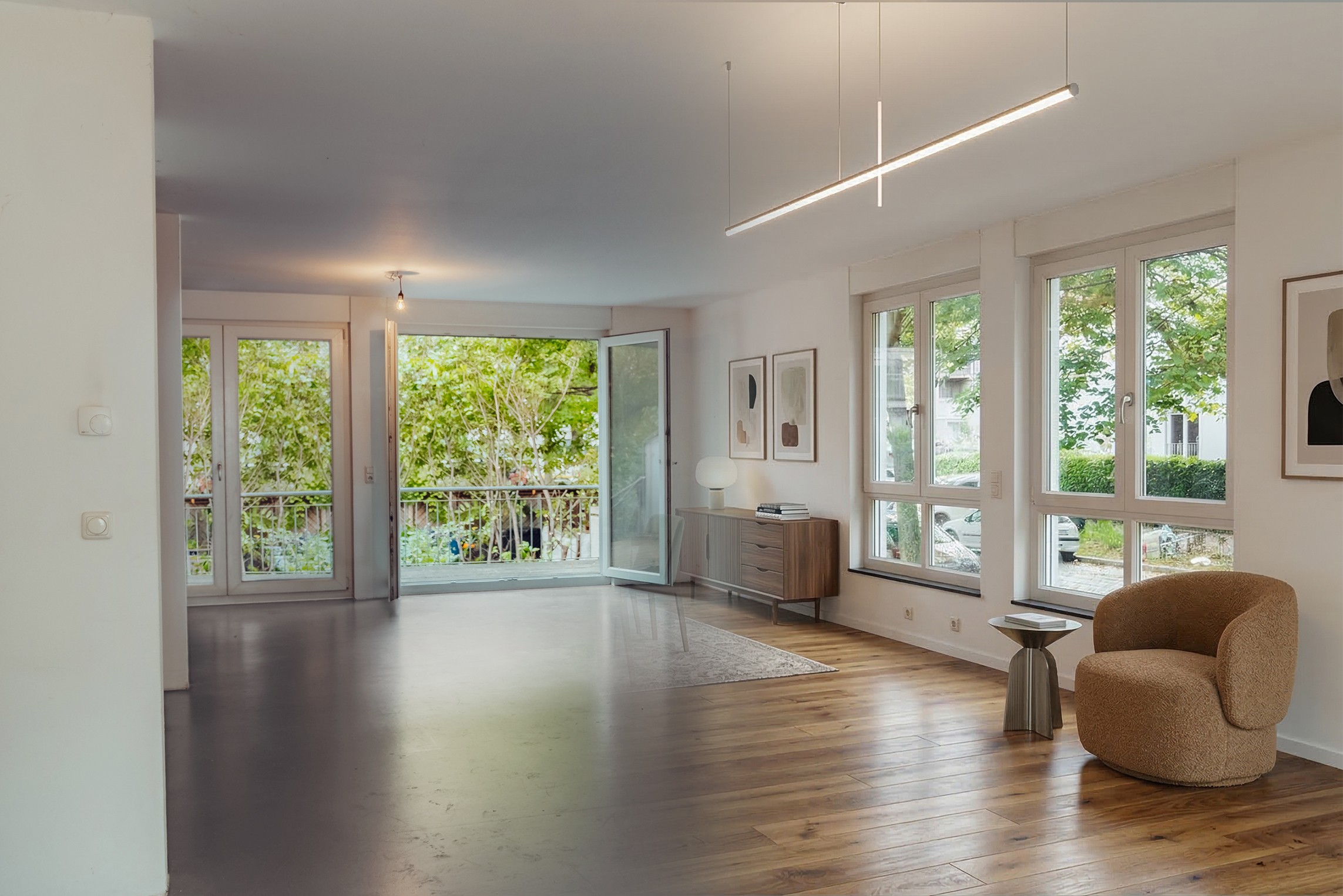 Wohnzimmer Digital Staging Reihenendhaus Friedrichshain Berlin Immobilienfotografie