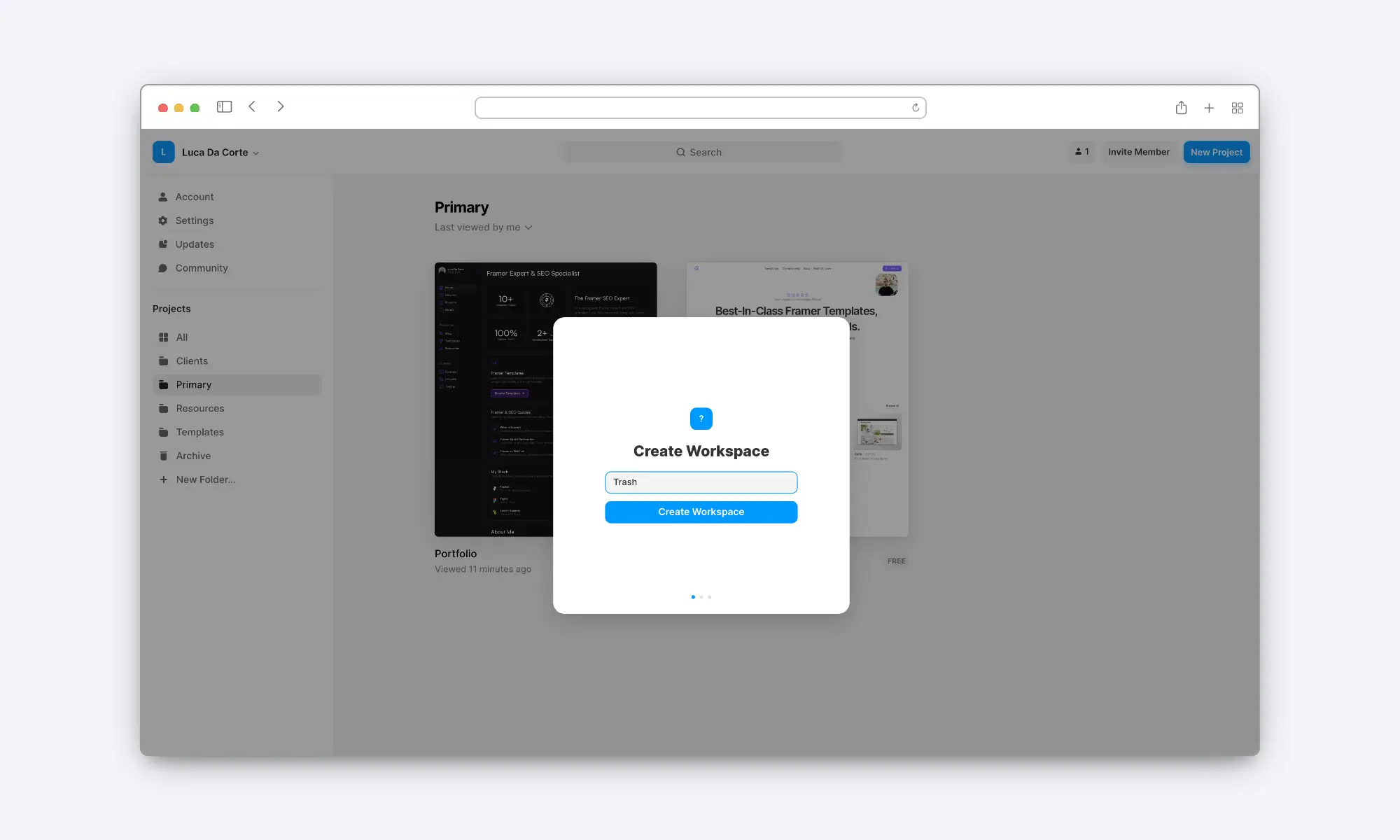 creating a workspace for batch-deleting old projects in Framer