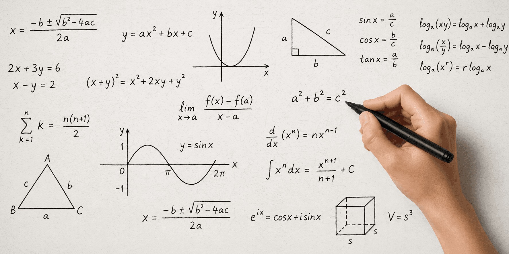 beyaz bir kağıdın üzerinde matematik formülleri ile yapılan çalışma