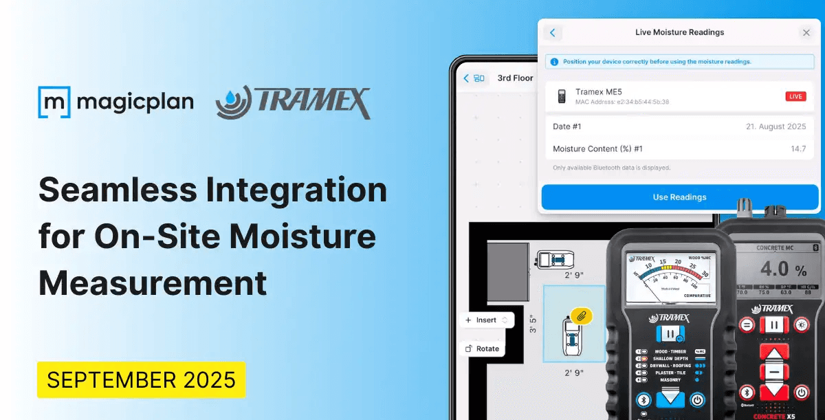 tramex meters and a tablet showing a sketch