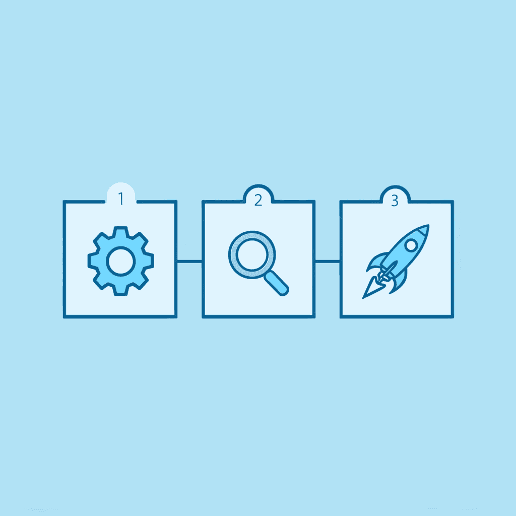 Three-step workflow showing AI knowledge base setup process completed in 30 minutes