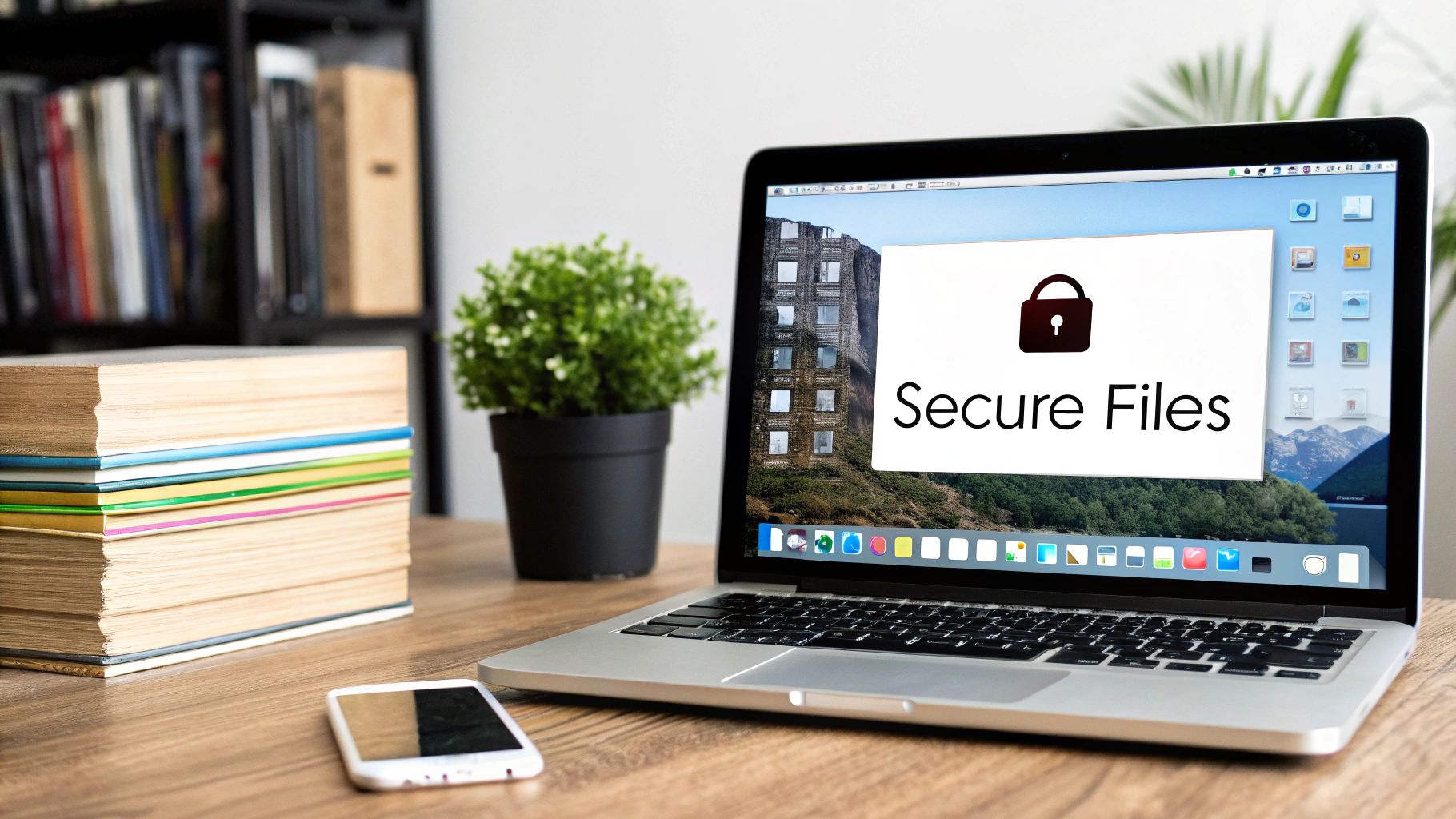 A clean and organized Mac desktop, symbolizing good file management and digital privacy.