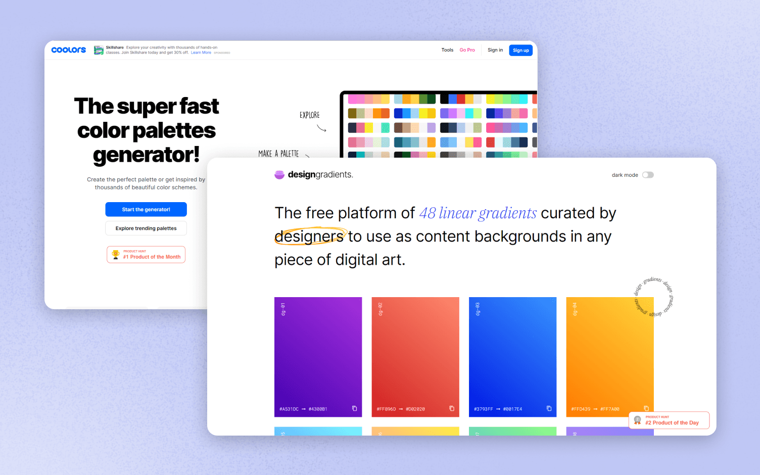 Coolors and Design gradients homepage glorify