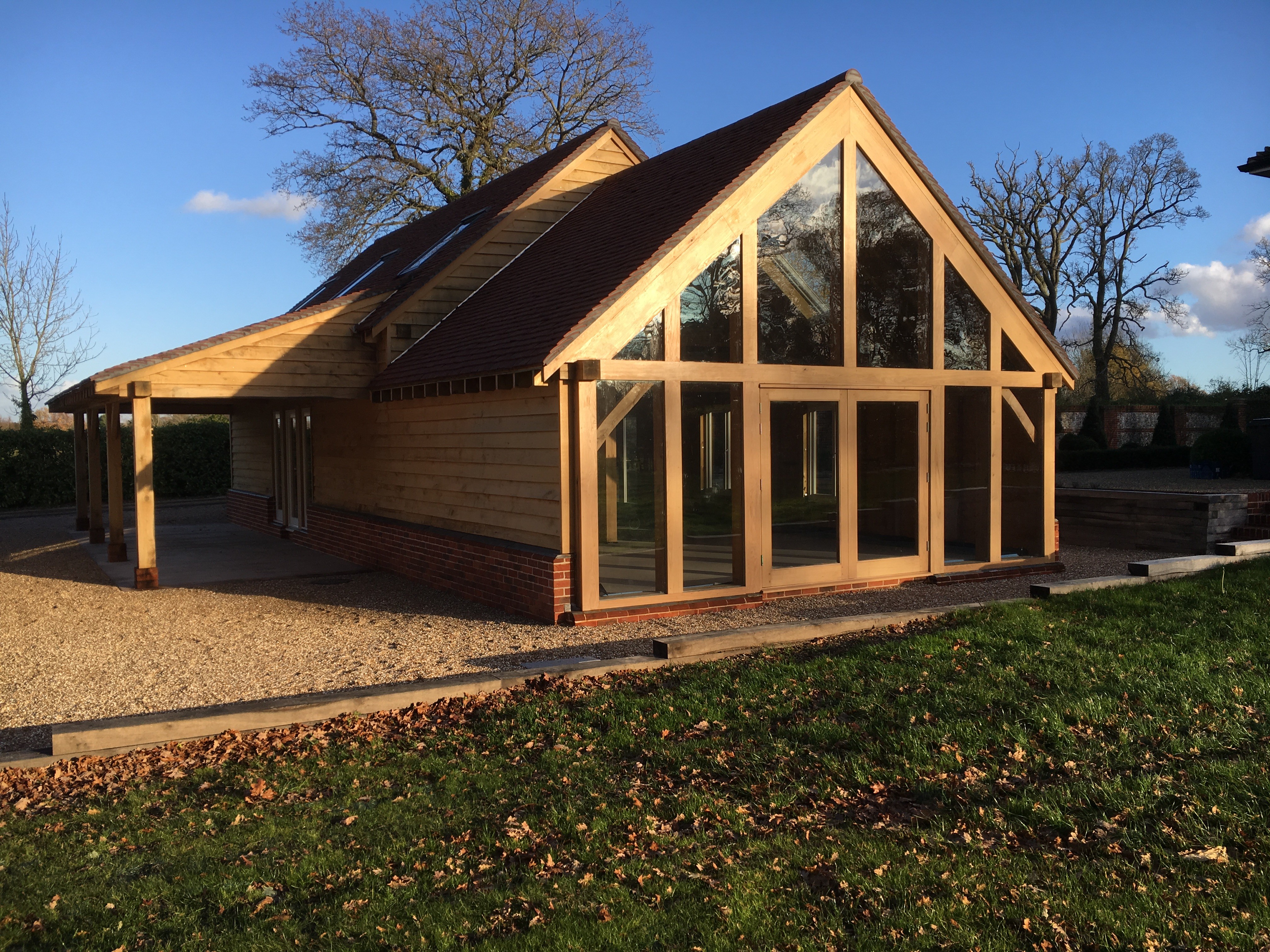 Oak framed garden room with glass end