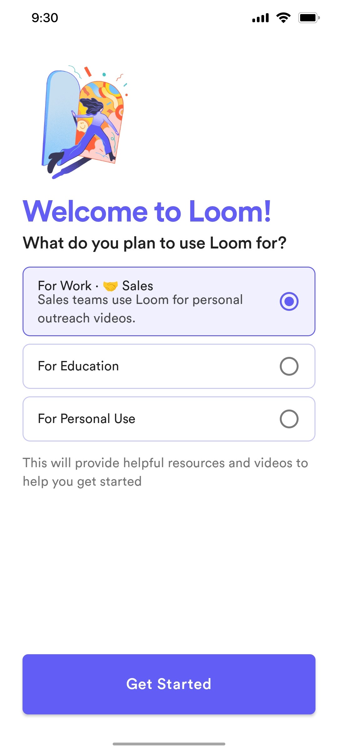 loom Welcome screen 2 screen