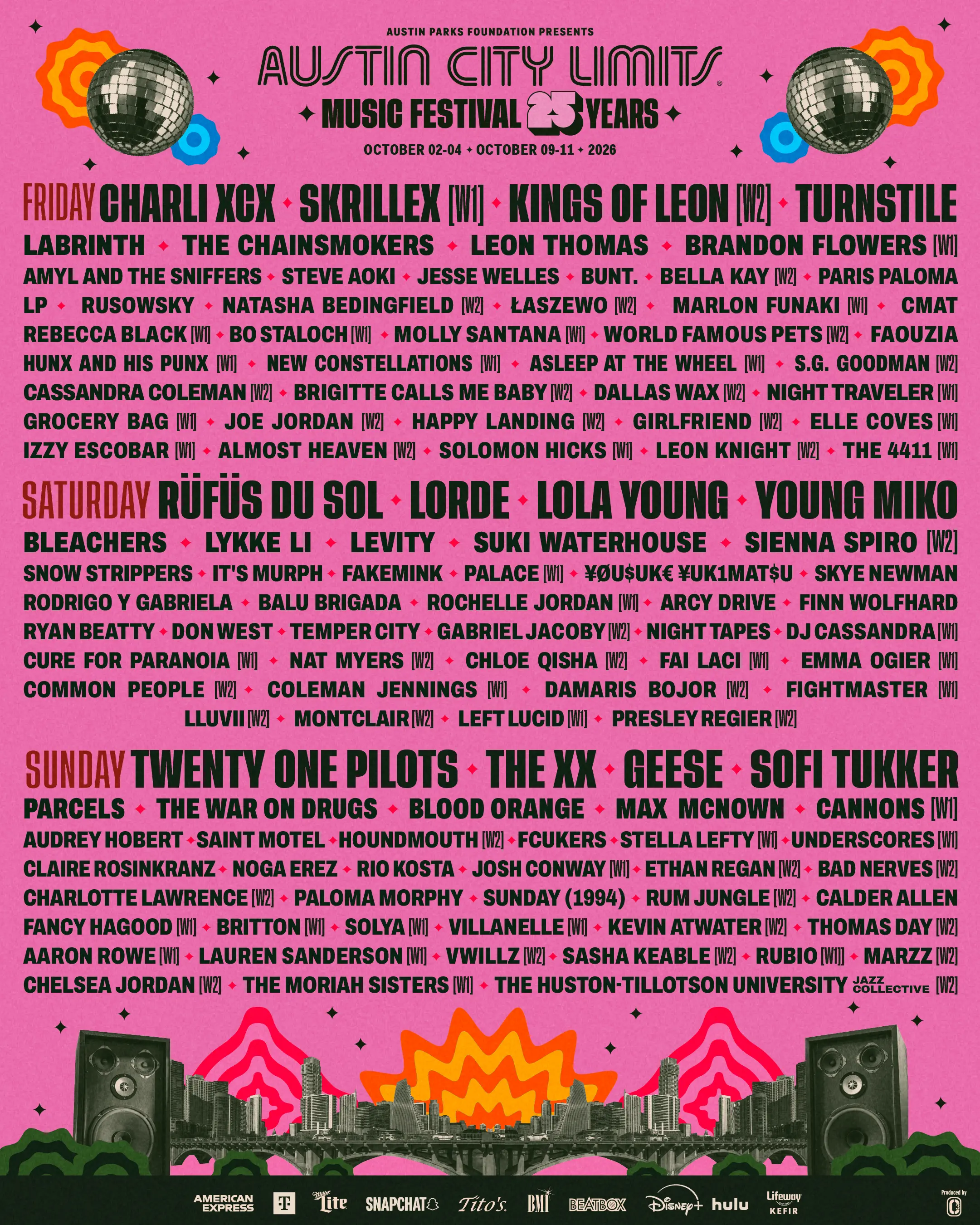 Austin City Limits 2026 official lineup poster