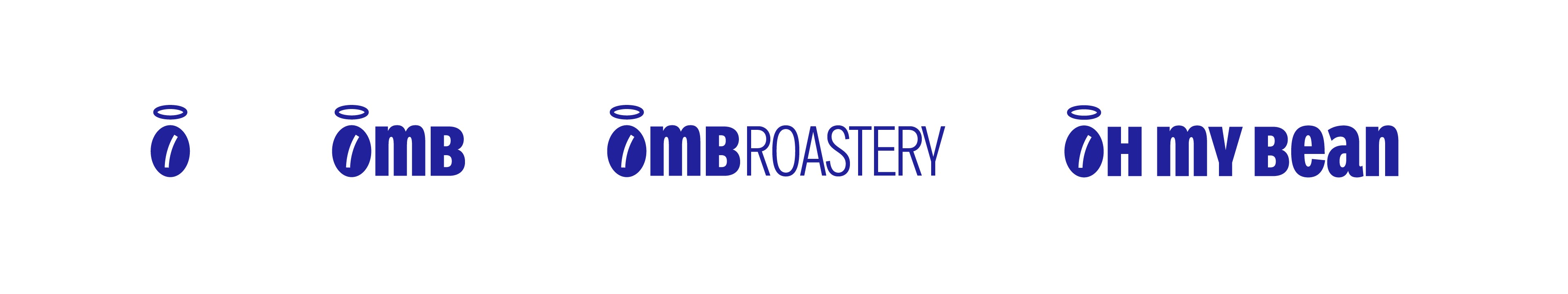 Oh My Bean logo variations by SLOWRAT — symbol, OMB monogram, OMB Roastery wordmark, and full lockup
