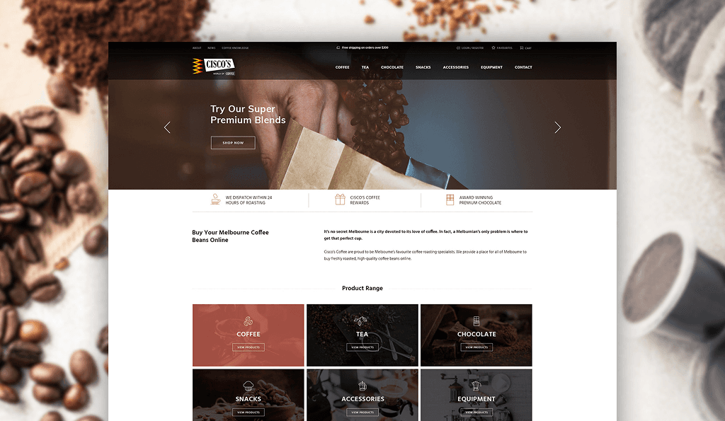 Cisco Coffee custom website design & development