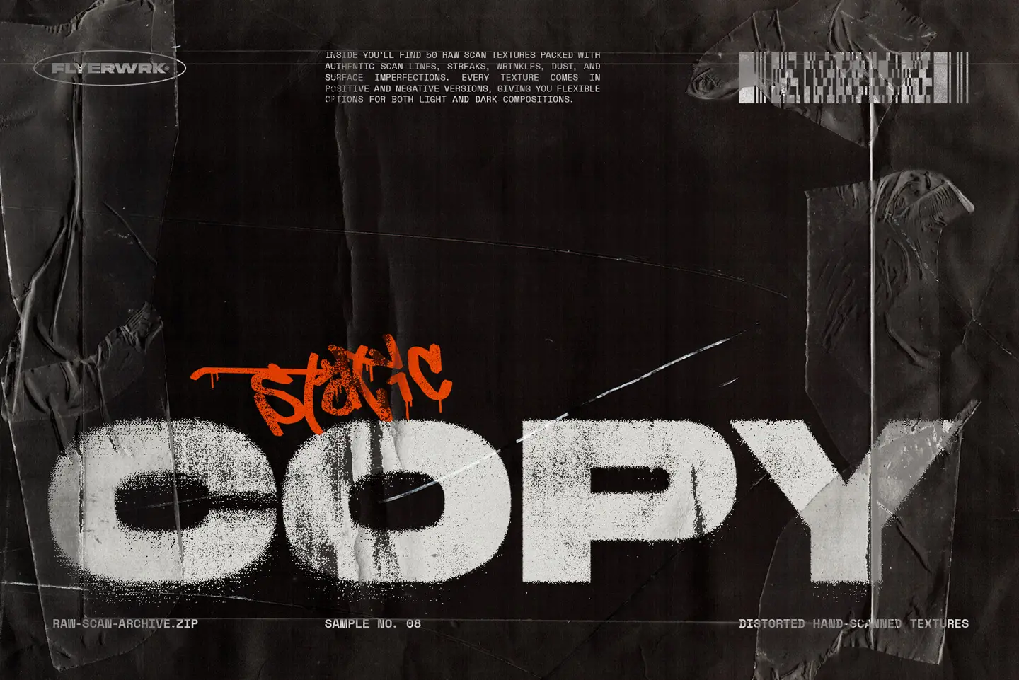 Raw Scan Archive high resolution black scanned texture with authentic white dust particles and surface scratches