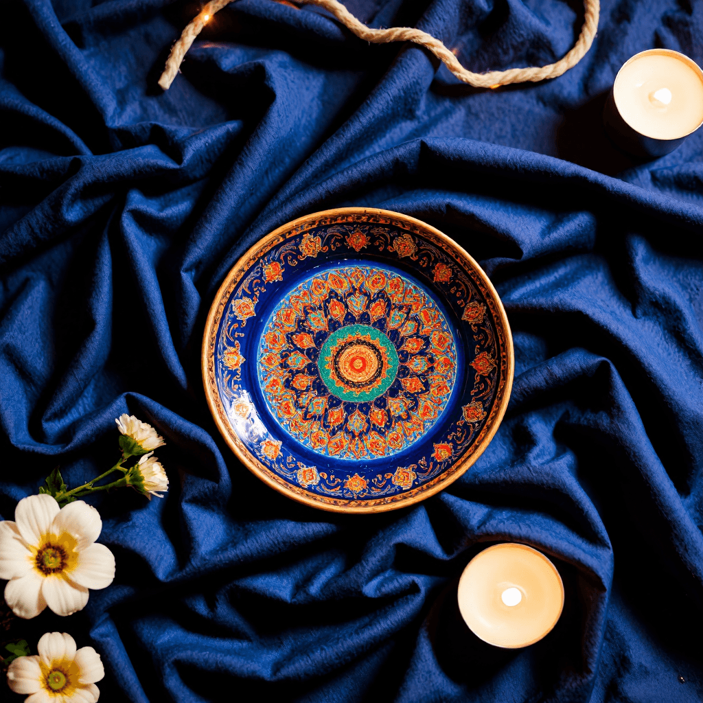 product photography of decorative plate with intricate design and embellishments
