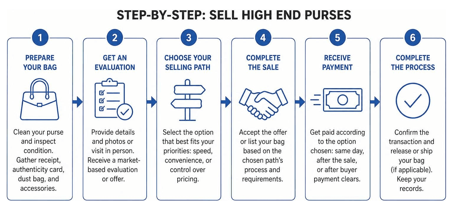Step-by-step luxury purse selling process