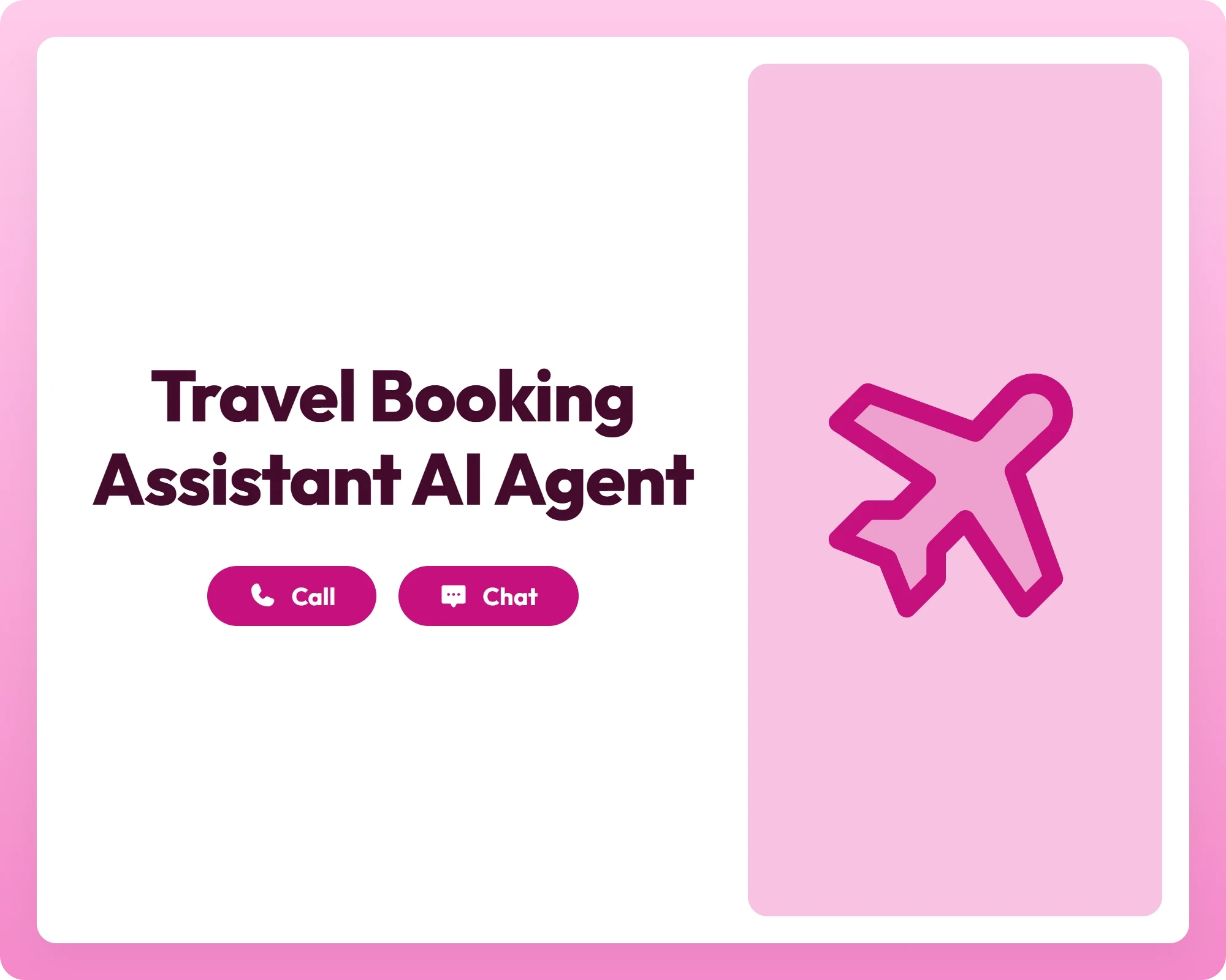 travel booking assistant with call and chat support beside an airplane icon