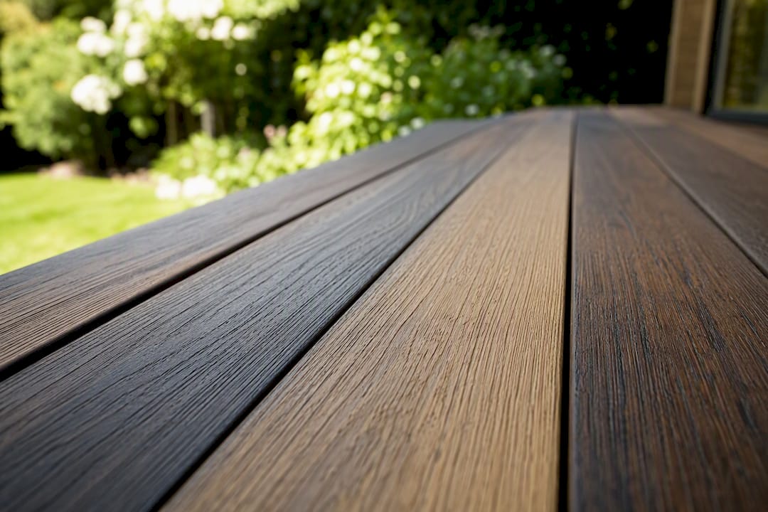 Close-up of composite decking surface