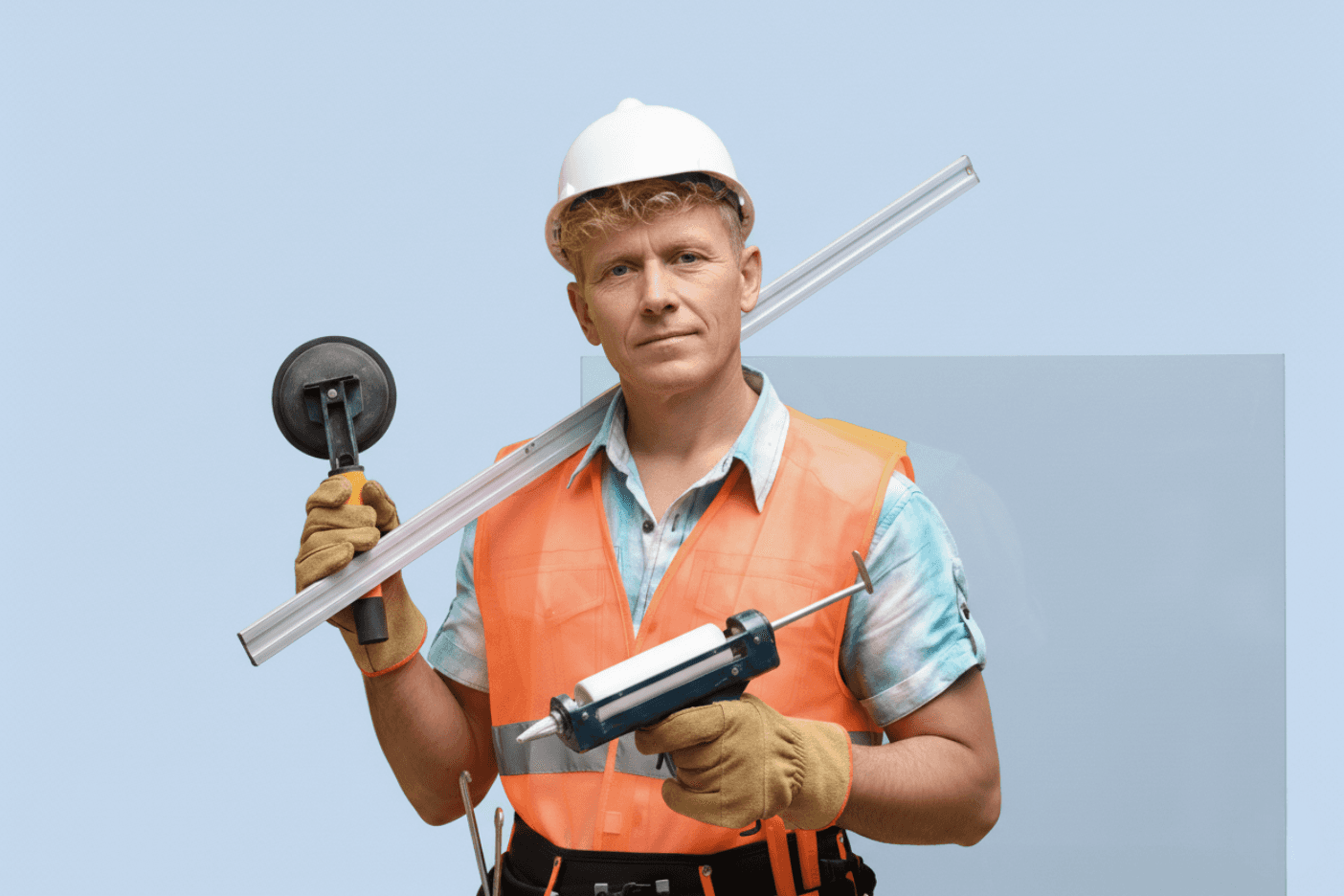 a man wearing a hard hat and holding a stick