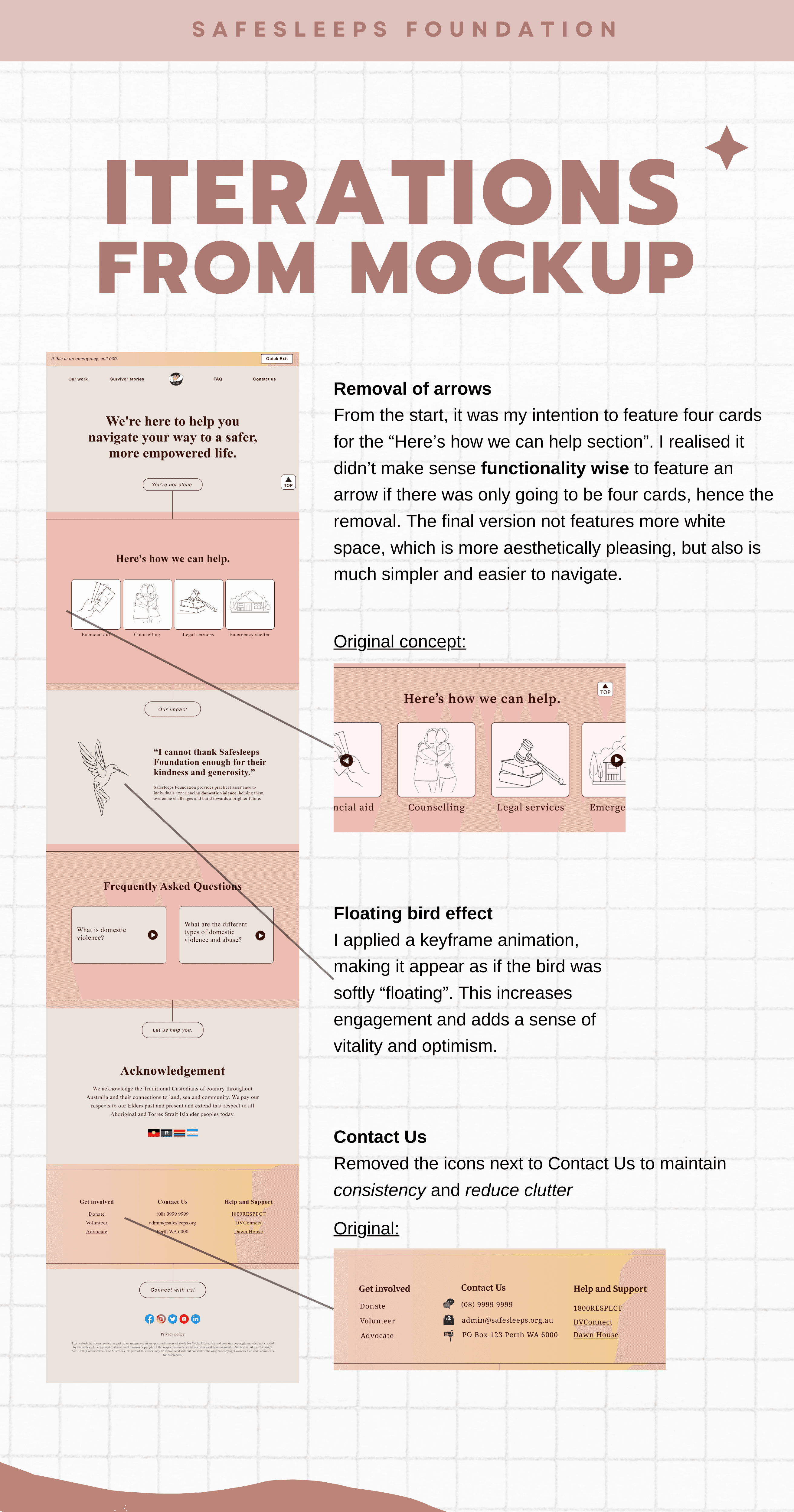 Poster highlighting design modifications from mockup to code