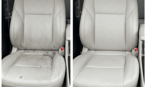 Vorher-nachher Bild eines Autositzes welcher professionell gereinigt wurde