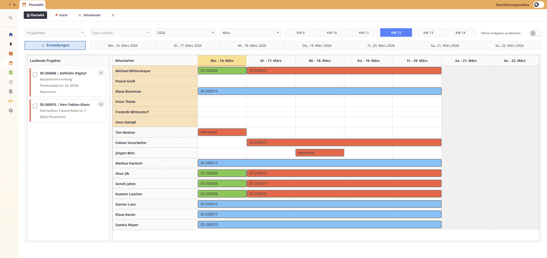 Screenshot einer Software für Handwerksbetriebe