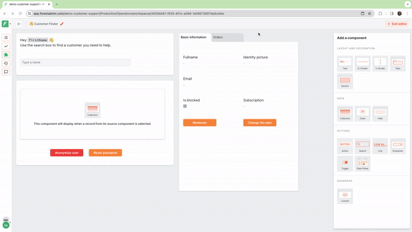 Forest Admin workspace component duplication