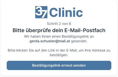37.clinic - Registrierung - Schritt 2: E-Mail-Adresse verifizieren