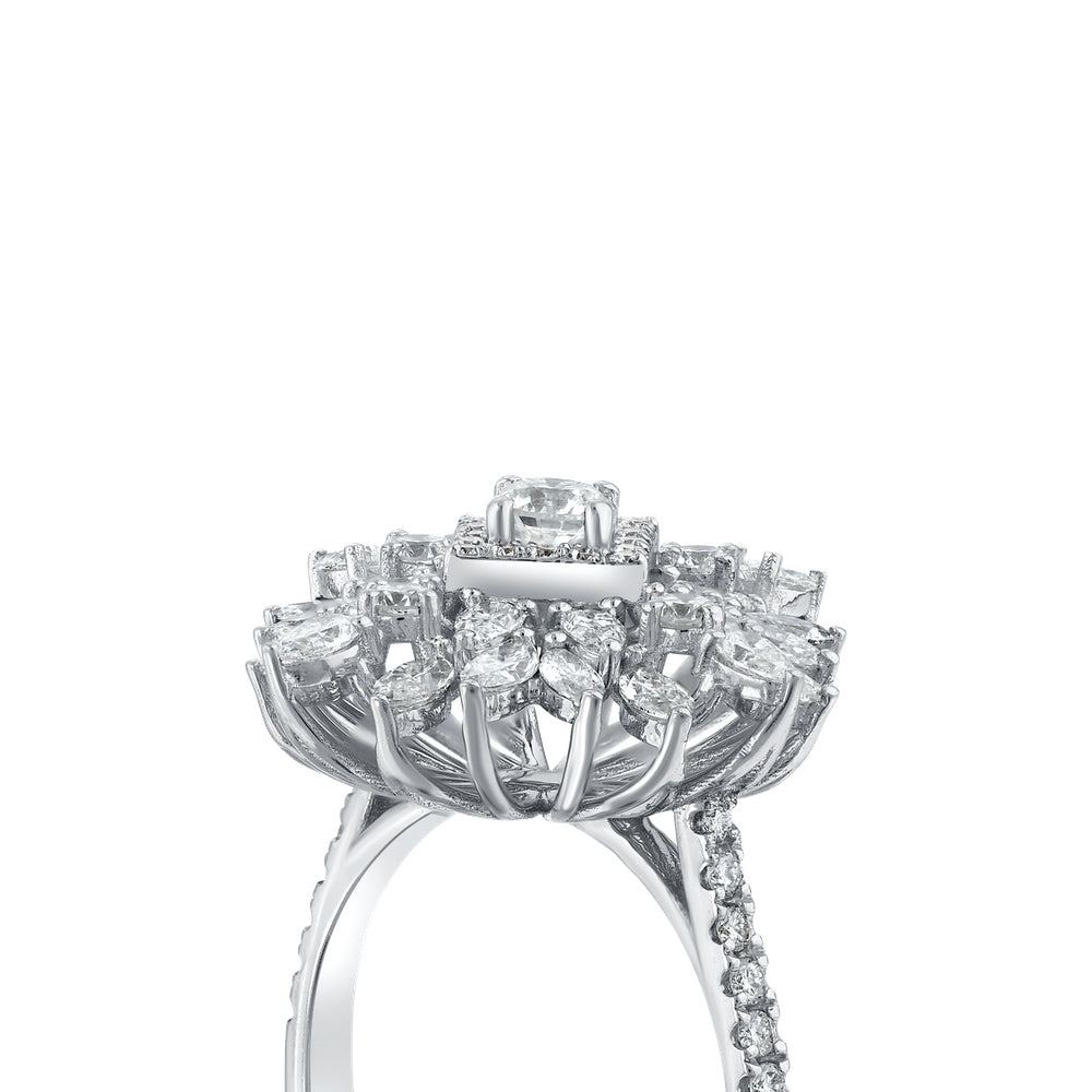 Assos 2.05 Karat Pırlanta Fantezi Yüzük 14 Ayar Beyaz Altın