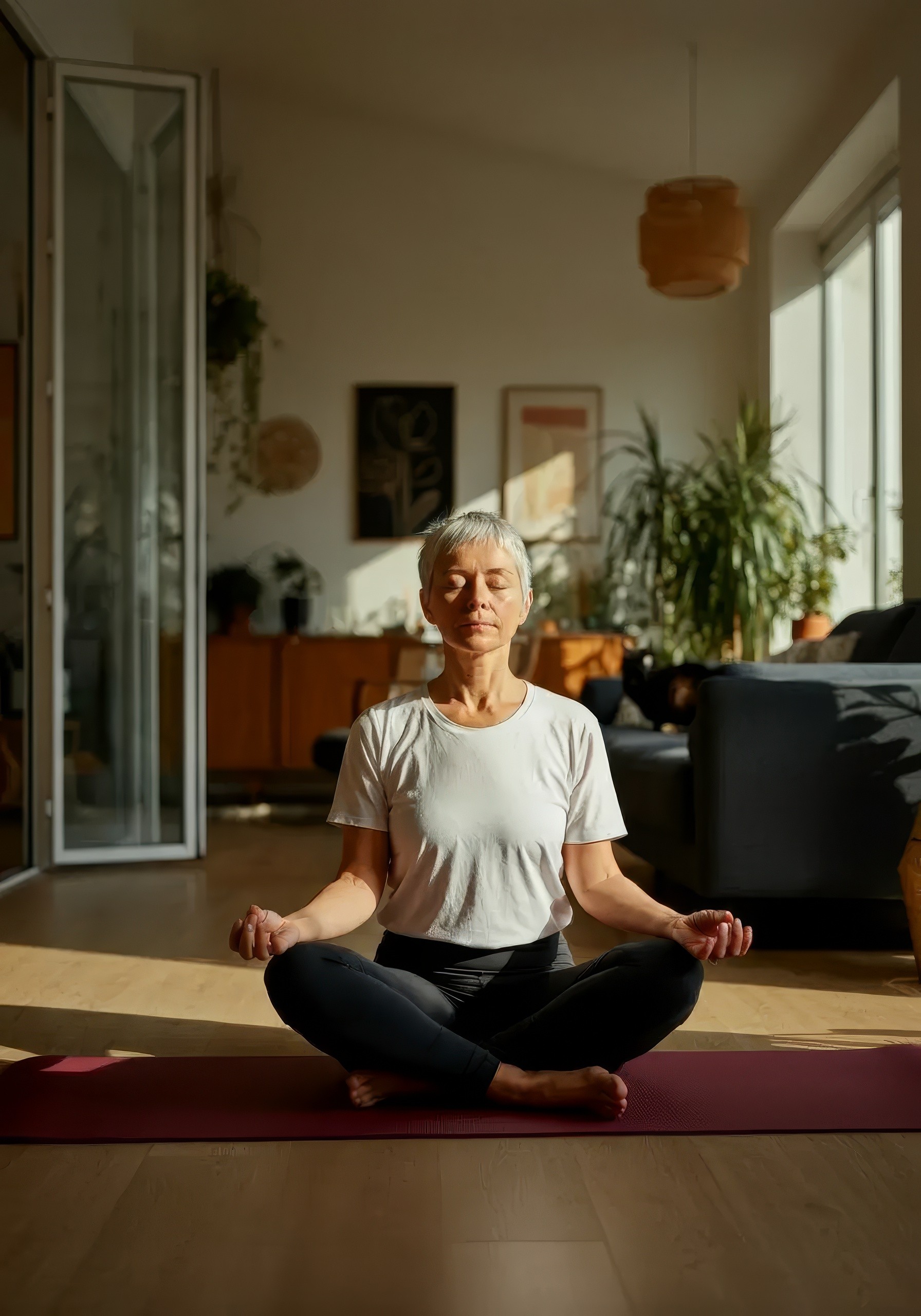 Woman drinks fruit infused water from glass bottle in park.