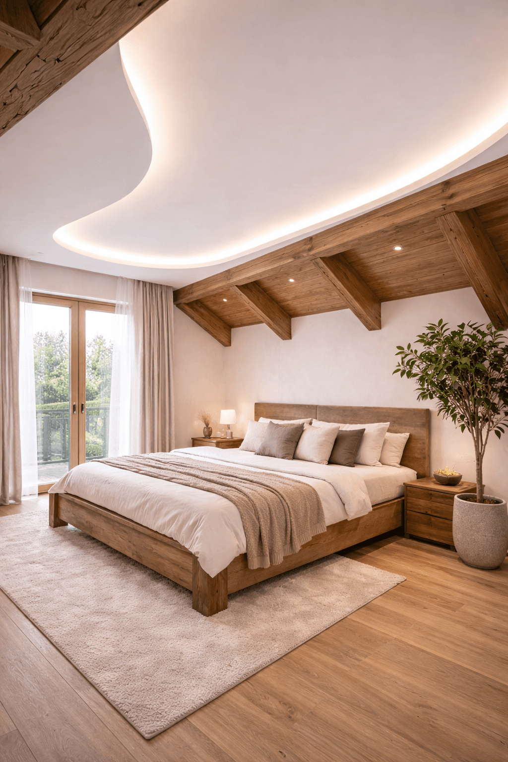Moderne matte Spanndecke mit satinierter Oberfläche im Schlafzimmer